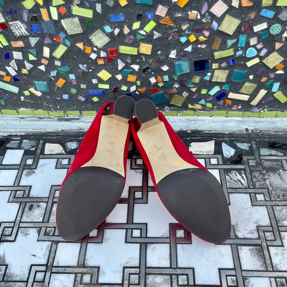 RED SHOES! Suede Cole Haan Party Pumps with Chunky Gold Heels size 9.5 - Picture 8 of 10